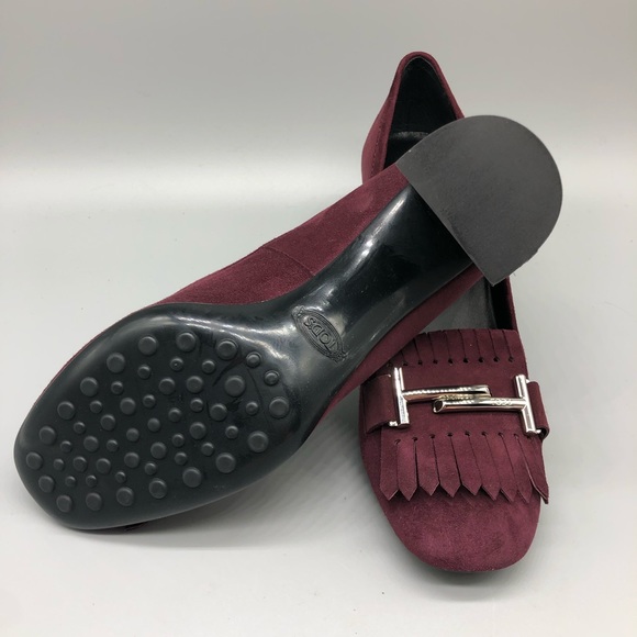 Tod's Shoes - Tod’s burgundy moccasin style suede block heels